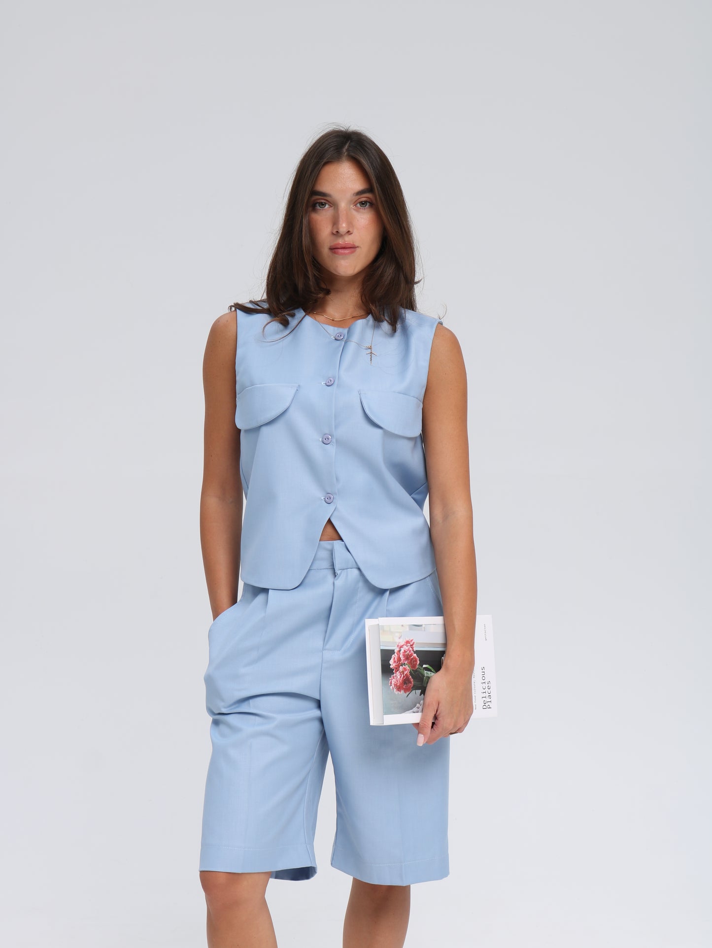 ცისფერი ორეული შორტით/Baby blue set with shorts