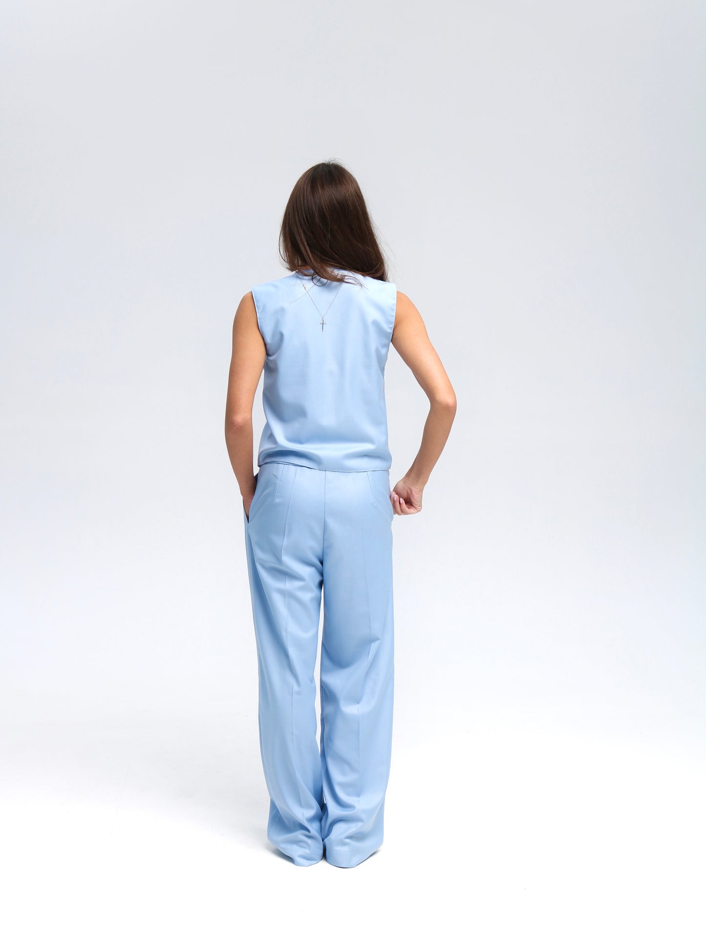 ცისფერი სამეული შარვლით და შორტით/Baby blue set with pants and shorts