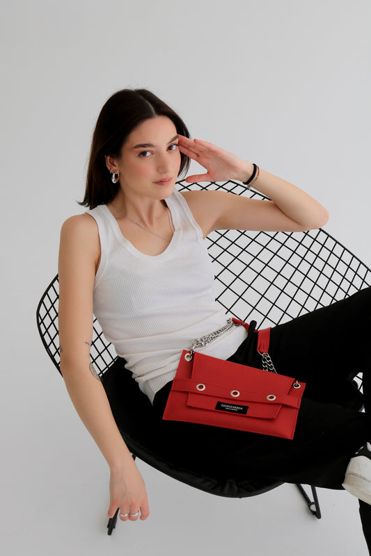 წითელი პატარა მეტალებიანი ჩანთა/Red small metal bag