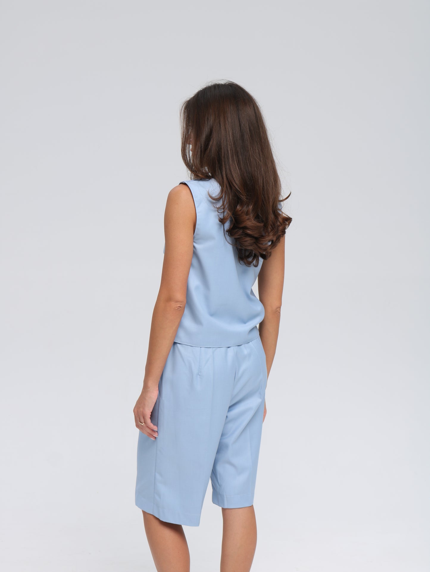 ცისფერი სამეული შარვლით და შორტით/Baby blue set with pants and shorts